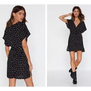 NWT Nasty Gal Black Call In Slick Satin Heart Dress - 4
